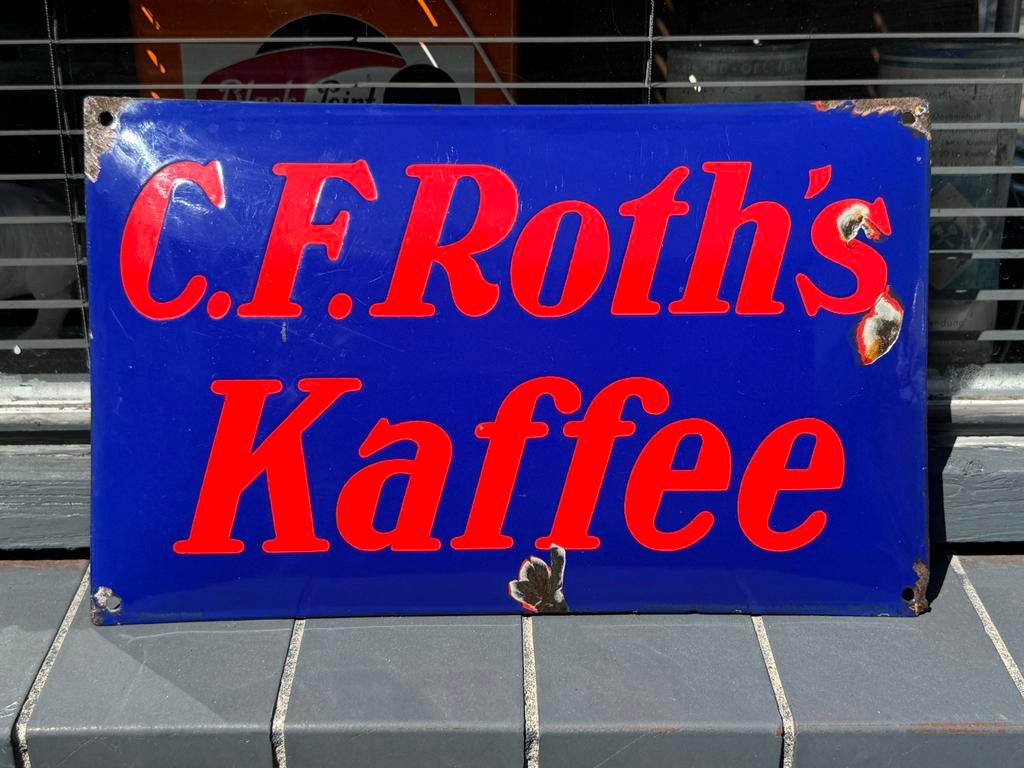 Vintage C.F. Roth's Kaffee Emaille Reclamebord, Ophalen of Verzenden