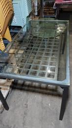Glazen eettafel met metalen roosterblad 150x78, Huis en Inrichting, Tafels | Eettafels, Ophalen, Gebruikt, 100 tot 150 cm, 50 tot 100 cm