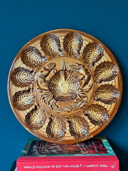Sarreguemines Ateliers d’Art Revernay vintage oesterschaal, Huis en Inrichting, Keuken | Servies, Bord(en), Overige stijlen, Glas