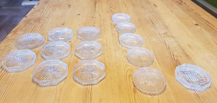 14 Onderzetters glas - kristal, Antiek en Kunst, Antiek | Glas en Kristal, Ophalen of Verzenden