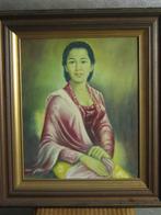 Indonesisch schilderij - vrouw met rode sjaal, Antiek en Kunst, Ophalen