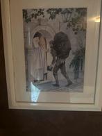 Schilderij met man en zware last, Ophalen of Verzenden