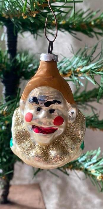 ANTIEK GLAZEN KERSTBOOM KERSTBAL VERSIERING CLOWN GEZICHT, Diversen, Kerst, Gebruikt, Ophalen of Verzenden