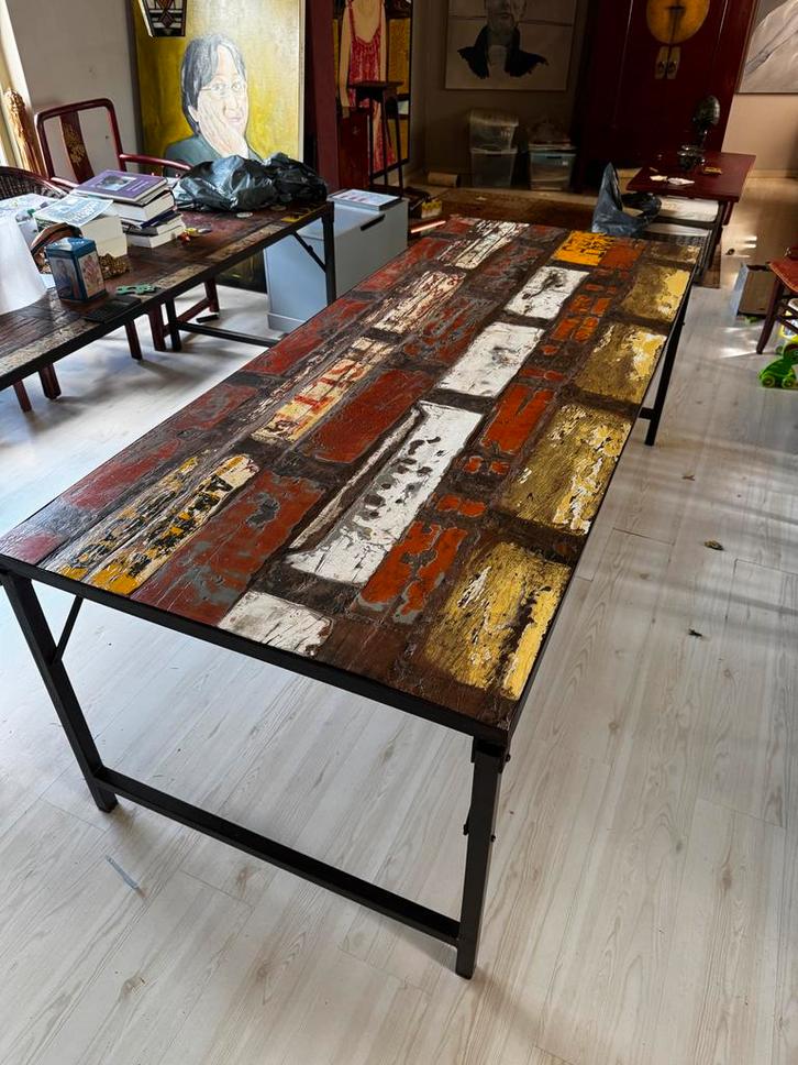 Industriële Eettafel Loods 5 - Inklapbare Poten, Huis en Inrichting, Tafels | Eettafels, Gebruikt, 150 tot 200 cm, 200 cm of meer