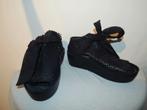 Papucei zwarte leren sandalen met strik dikkere zool ZGAN 37, Kleding | Dames, Verzenden, Zwart, Sandalen of Muiltjes, Zo goed als nieuw