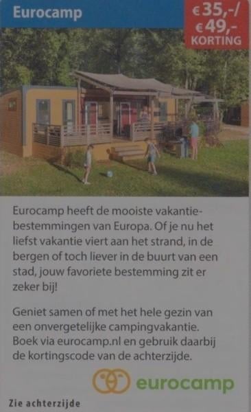 Eurocamp €35,-/€49,- kortingscode, Drie personen of meer, Kortingsbon