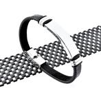 Zwart Leren Armband met Krokodillen Detail en Gravier Plaat, Staal, Birgitta-Gracht 33, 6465 EL Kerkrade, Nederland, Verzenden