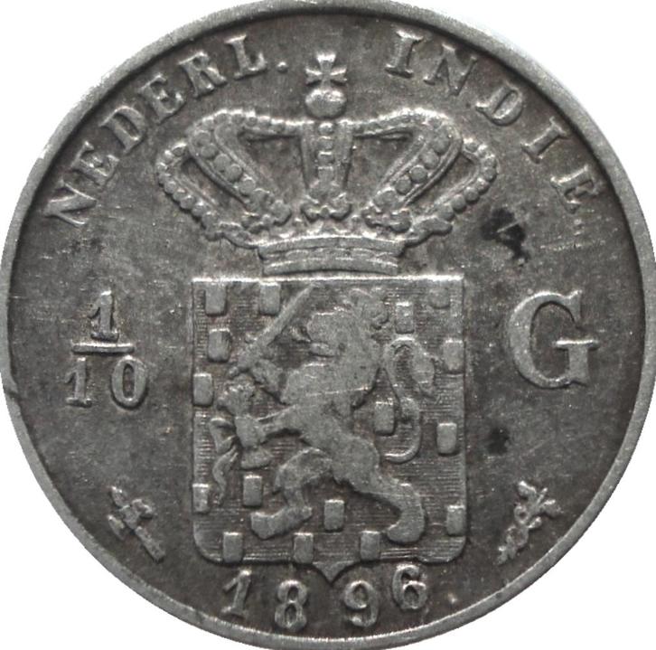 Nederlands-Indië 1/10 gulden 1896 (zilver), Postzegels en Munten, Munten | Azië, Losse munt, Zuidoost-Azië, Zilver, Ophalen of Verzenden
