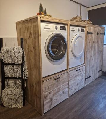 Wasmachine/droger-ombouw voorraadkast gerecycled hout  beschikbaar voor biedingen