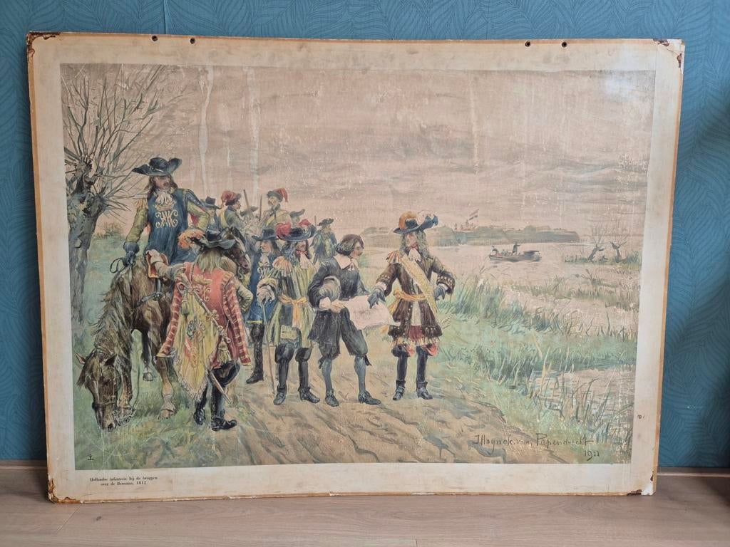 Schoolplaat: Hollandse infanterie bij de Berezina, 1812, Antiek en Kunst, Antiek | Schoolplaten, Ophalen, Geschiedenis