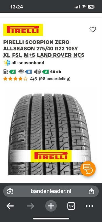 RR Sport 4x zgan Pirelli Scorpion Zero Allseason 275/40 R22 beschikbaar voor biedingen