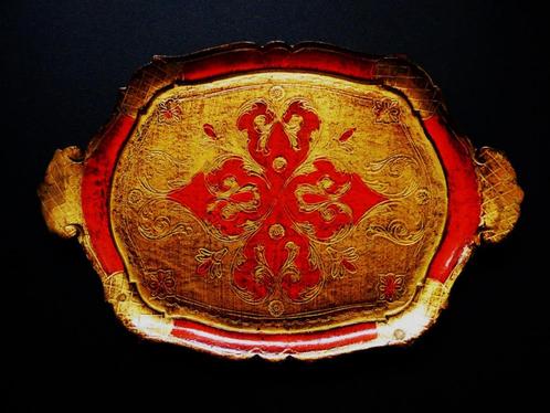 Italiaans dienblad serveerblad oranje met goud, Antiek en Kunst, Curiosa en Brocante, Ophalen of Verzenden
