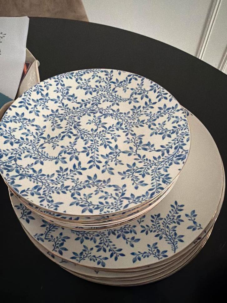 Servies met blauw bloemmotief, Huis en Inrichting, Keuken | Servies, Zo goed als nieuw, Bord(en), Overige stijlen, Aardewerk, Ophalen of Verzenden