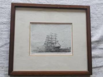 Ets prent Ad. M. Oudes windjammer nr 2 genummerd 298 / 300 beschikbaar voor biedingen