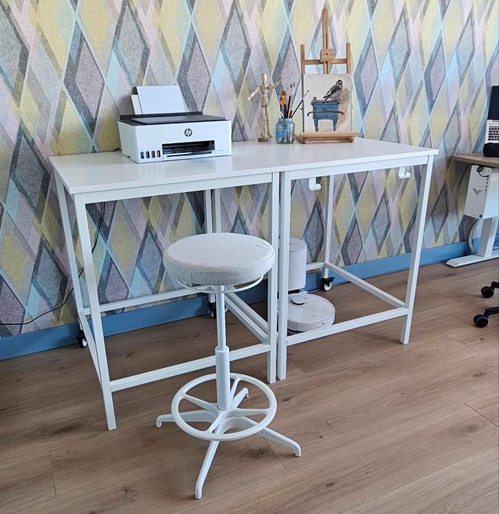 2 IKEA TROTTEN tafels – volledig wit, als nieuw, Huis en Inrichting, Tafels | Statafels, Zo goed als nieuw, Ophalen