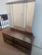 Bruine kaptafel met spiegel, Huis en Inrichting, Tafels | Kaptafels, Ophalen, Gebruikt, 100 tot 150 cm, 100 tot 150 cm
