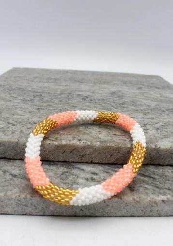 Glaskralen armband - wit, roze en goud - RB209 beschikbaar voor biedingen