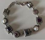 Zilverkleurige armband met parel en kristal - Verstelbaar, Overige materialen, Nieuw, Ophalen of Verzenden, Met kristal