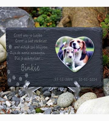 Leistenen Gedenksteen voor Huisdier met Foto op Hart beschikbaar voor biedingen