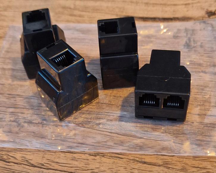 Zwarte RJ11/RJ12 splitter – 6p6c koppeling, Computers en Software, Pc- en Netwerkkabels, Nieuw, Ophalen of Verzenden