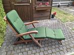 Te koop prachtige houten ligstoel met kussen., Tuin en Terras, Ligbedden, Ophalen, Zo goed als nieuw, Hout, Verstelbaar