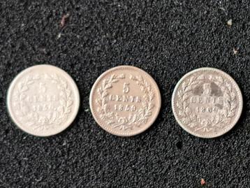 Zilveren 5 Cent Willem III - Set van 3 beschikbaar voor biedingen