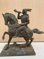 Paard met Krijger,  Antiek. H18 x B20 cm, Messing, Antiek en Kunst, Kunst | Niet-Westerse kunst, Ophalen
