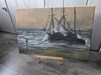 Schilderij Schepen op Zee – Gesigneerd Dick den Hoed, Ophalen of Verzenden