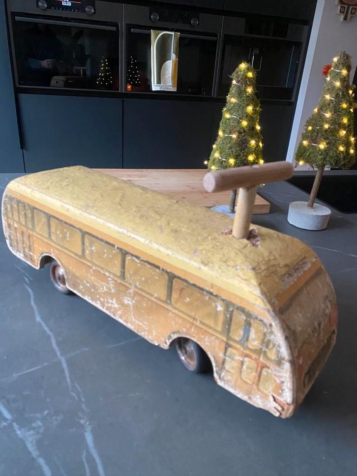 Vintage houten speelgoed Chausson bus en kiepwagen, Verzamelen, Speelgoed, Gebruikt, Ophalen