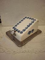 Antieke aardewerk / chroom kaasstolp met blauwe viooltjes, Ophalen of Verzenden