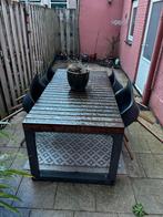 Tuinset met hardhouten tafel en antraciet onderstel, Tuin en Terras, 4 zitplaatsen, Gebruikt, Eettafel, Hardhout