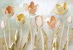Tulpen fotobehang Goud, bloemen behang, Fotobehang4you, Verzenden, Minder dan 10 m², Bloemen, tulpen, goud, trendy