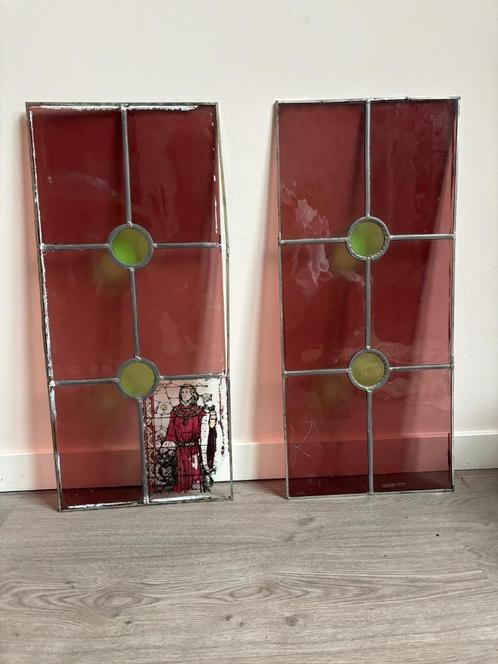 2 x Glas in Lood paneel, Antiek en Kunst, Antiek | Glas en Kristal, Ophalen