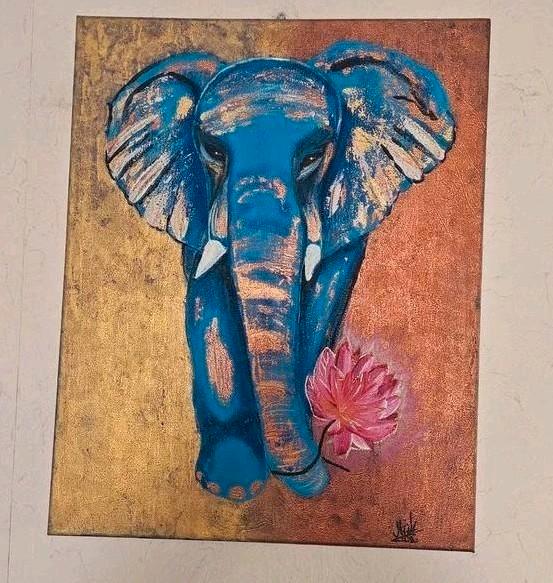 Olifant met Lotus Schilderij, Antiek en Kunst, Kunst | Schilderijen | Abstract, Ophalen of Verzenden