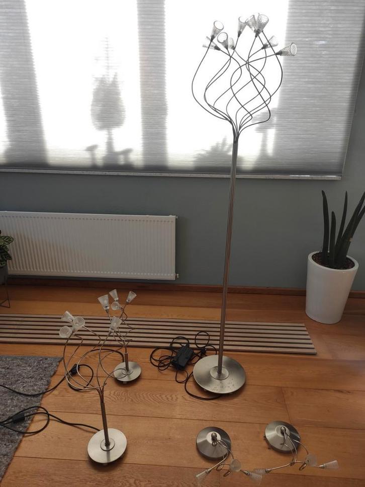 Lampen Set van 5 lampen, halogeen, Huis en Inrichting, Lampen | Vloerlampen, Gebruikt, 150 tot 200 cm, Glas, Metaal, Ophalen