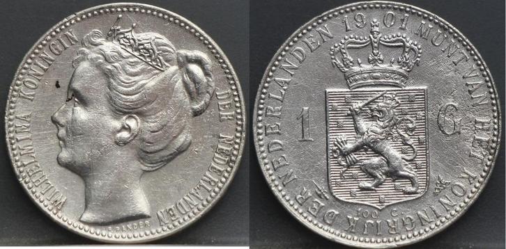 Zilveren 1 gulden 1901 Nederland, Postzegels en Munten, Munten | Nederland, Losse munt, 1 gulden, Koningin Wilhelmina, Zilver