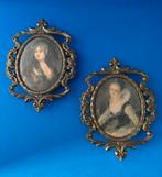 Twee Vintage Miniatuur Portretten in Italiaanse lijstjes, Ophalen of Verzenden