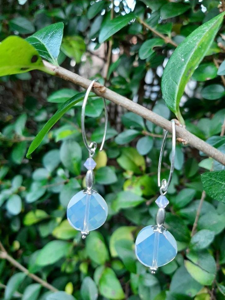 Oorbellen Milky Twist swarovski kristal-kraal zilver, Sieraden, Tassen en Uiterlijk, Oorbellen, Nieuw, Hangers, Zilver, Wit, Met kristal