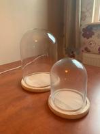 Twee Glazen Stolpen met Houten Bodem, Huis en Inrichting, Woonaccessoires | Stolpen, Ophalen, Zo goed als nieuw