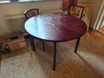 Houten Eettafel met 4 stoelen uittrekbaar dubbel, Ophalen, Gebruikt, Rond, Vijf personen of meer