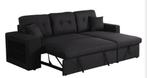 Zwarte Hoekbank met Slaapfunctie - Zo Goed Als Nieuw, Huis en Inrichting, Ophalen, Zo goed als nieuw, Vierpersoons of meer