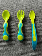 Baby bestekset baby groen blauw plastic vork en lepel, Ophalen of Verzenden, Zo goed als nieuw, Overige typen
