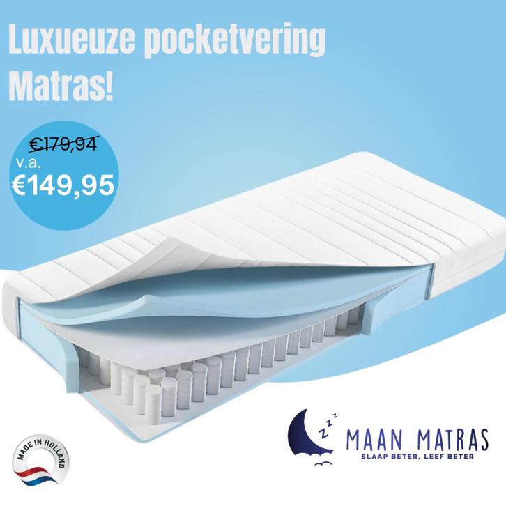 Luxe Pocketvering Matras 90x200x25 | GOEDKOOPSTE UIT NL, Huis en Inrichting, Slaapkamer | Matrassen en Bedbodems, Nieuw, Matras