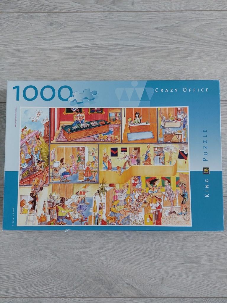 King puzzel Crazy Office 1000 stukjes! Compleet!!, Ophalen of Verzenden, 500 t/m 1500 stukjes, Zo goed als nieuw, Legpuzzel