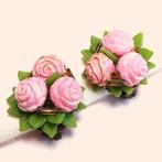 Vintage oorbellen clips roze rozen jaren '50 '60, Overige materialen, Gebruikt, Verzenden, Roze