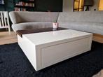 Hoogglans witte salontafel met lade inc. loper. 100x100x35, Huis en Inrichting, Tafels | Salontafels, Ophalen, Gebruikt, 50 tot 100 cm