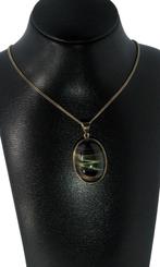 Tijgeroog edelsteen grote robuuste gouden ketting hanger, Ophalen of Verzenden, Zo goed als nieuw, Met edelsteen, Info@voordeelsieraden.nl