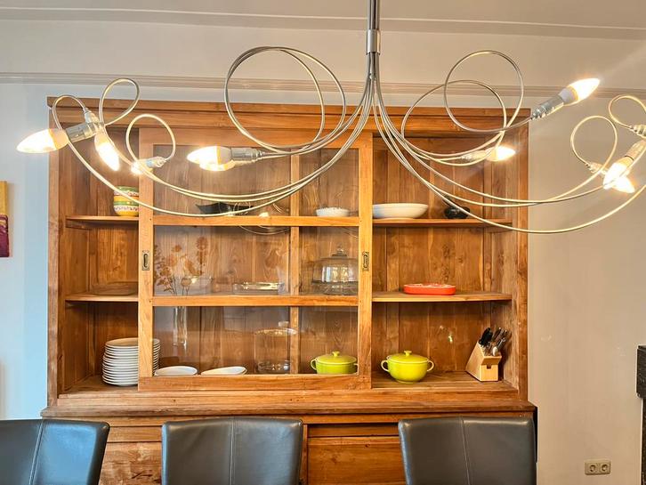 Teakhout Vitrinekast / Servieskast / Buffetkast 220 cm, Huis en Inrichting, Kasten | Wandmeubels, Gebruikt, 200 cm of meer, 200 tot 250 cm