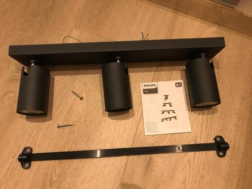 Philips plafondlamp 3 spots zwart, Huis en Inrichting, Lampen | Spots, Zo goed als nieuw, Plafondspot of Wandspot, Metaal of Aluminium