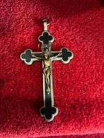 Antiek tinnen kruisbeeld ❤️ ingelegd met ebbenhout, Ophalen of Verzenden